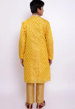 Woven Chanderi Silk Jacquard Kurta Set in Yellow