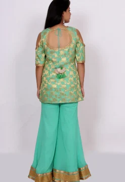 Woven Chanderi Silk Jacquard Pakistani Suit in Sea Green