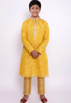 Woven Chanderi Silk Jacquard Kurta in Yellow