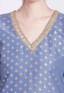 Woven Chanderi Silk Jacquard Pakistani Suit in Dusty Blue