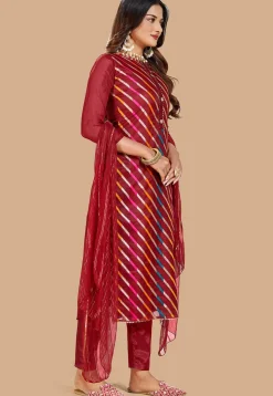 Woven Chanderi Silk Jacquard Pakistani Suit in Red