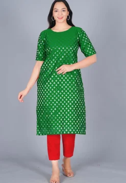 Woven Chanderi Silk Jacquard Pakistani Suit in Dark Green