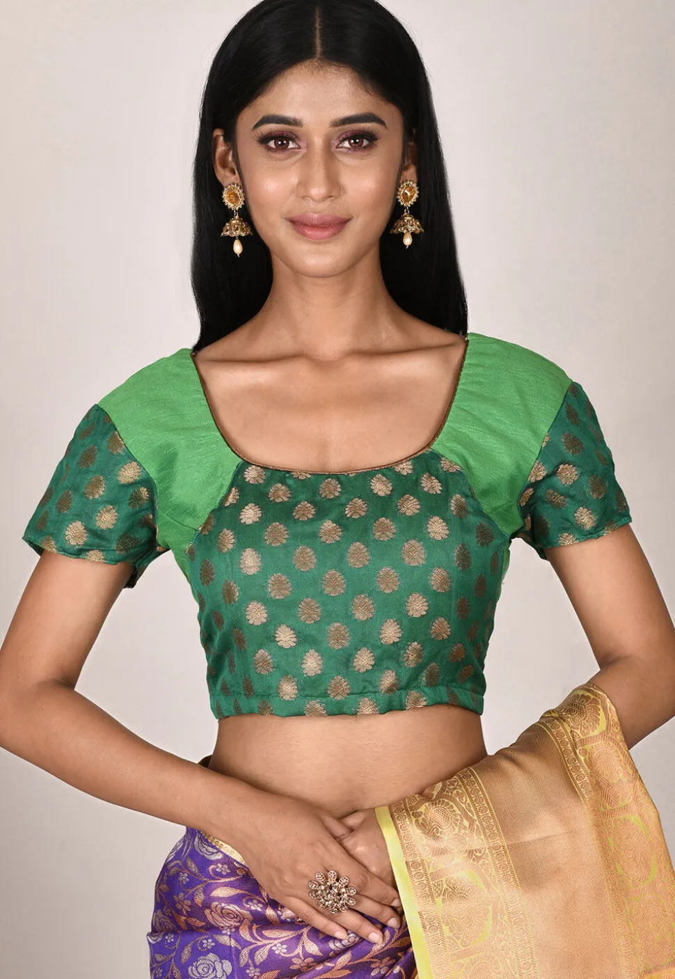 Woven Chanderi Silk Jacquard Blouse in Green