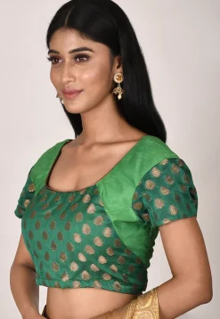 Woven Chanderi Silk Jacquard Blouse in Green