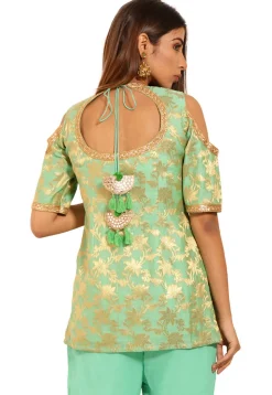 Woven Chanderi Silk Jacquard Kurti in Light Green