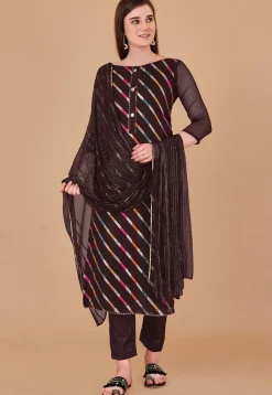 Woven Chanderi Silk Jacquard Pakistani Suit in Brown