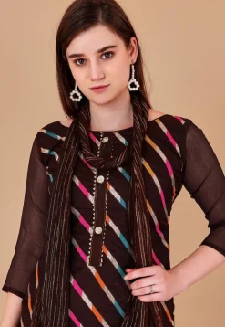 Woven Chanderi Silk Jacquard Pakistani Suit in Brown