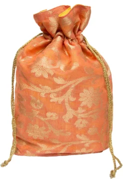 Woven Chanderi Silk Jacquard Potli Bag in Orange