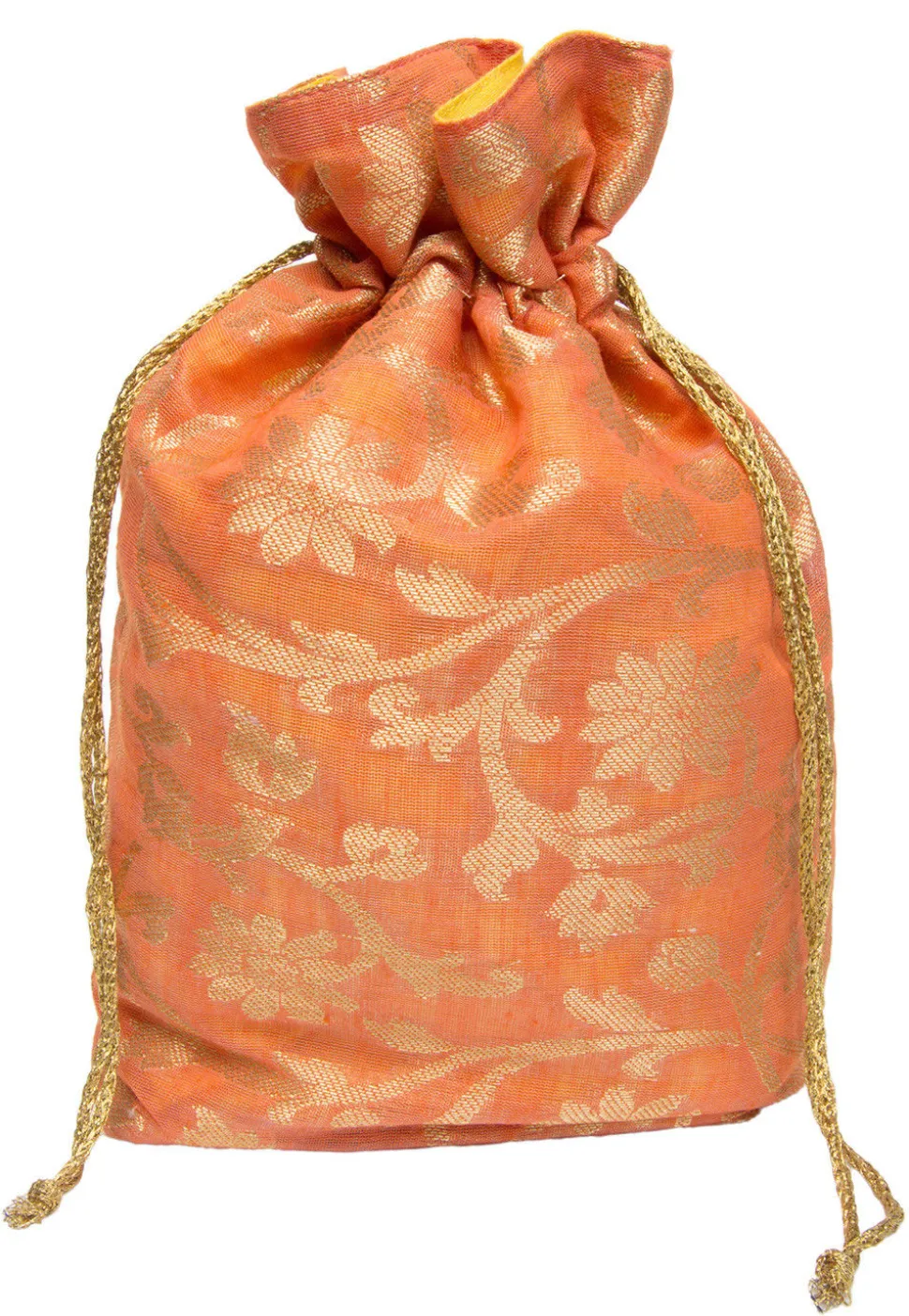 Woven Chanderi Silk Jacquard Potli Bag in Orange