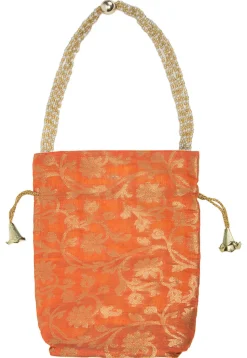 Woven Chanderi Silk Jacquard Potli Bag in Orange