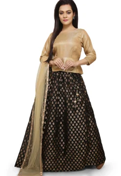 Woven Chanderi Silk Jacquard Lehenga in Black