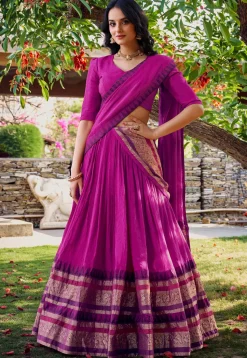 Woven Chanderi Silk Lehenga in Pink