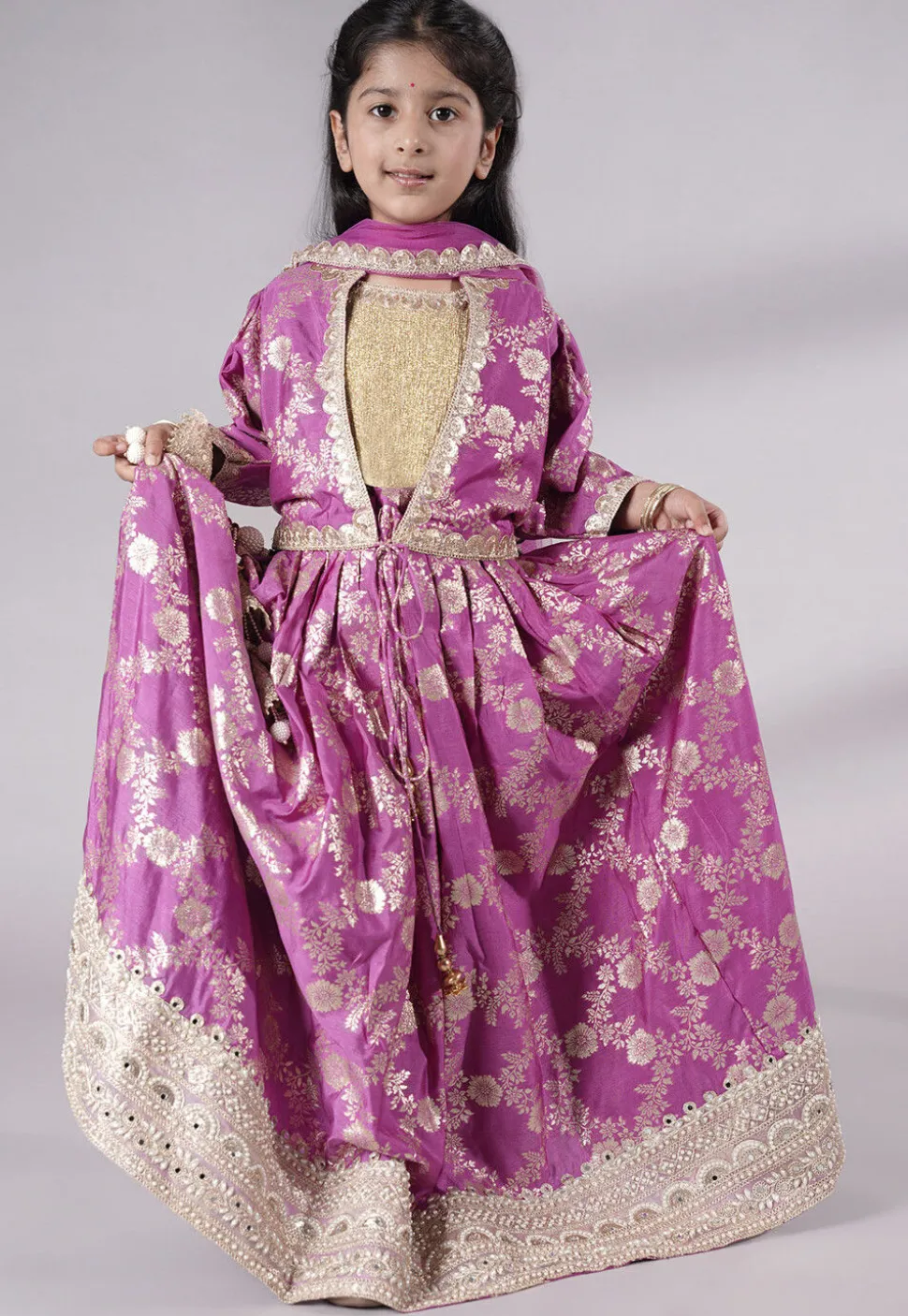 Woven Chanderi Silk Lehenga in Purple