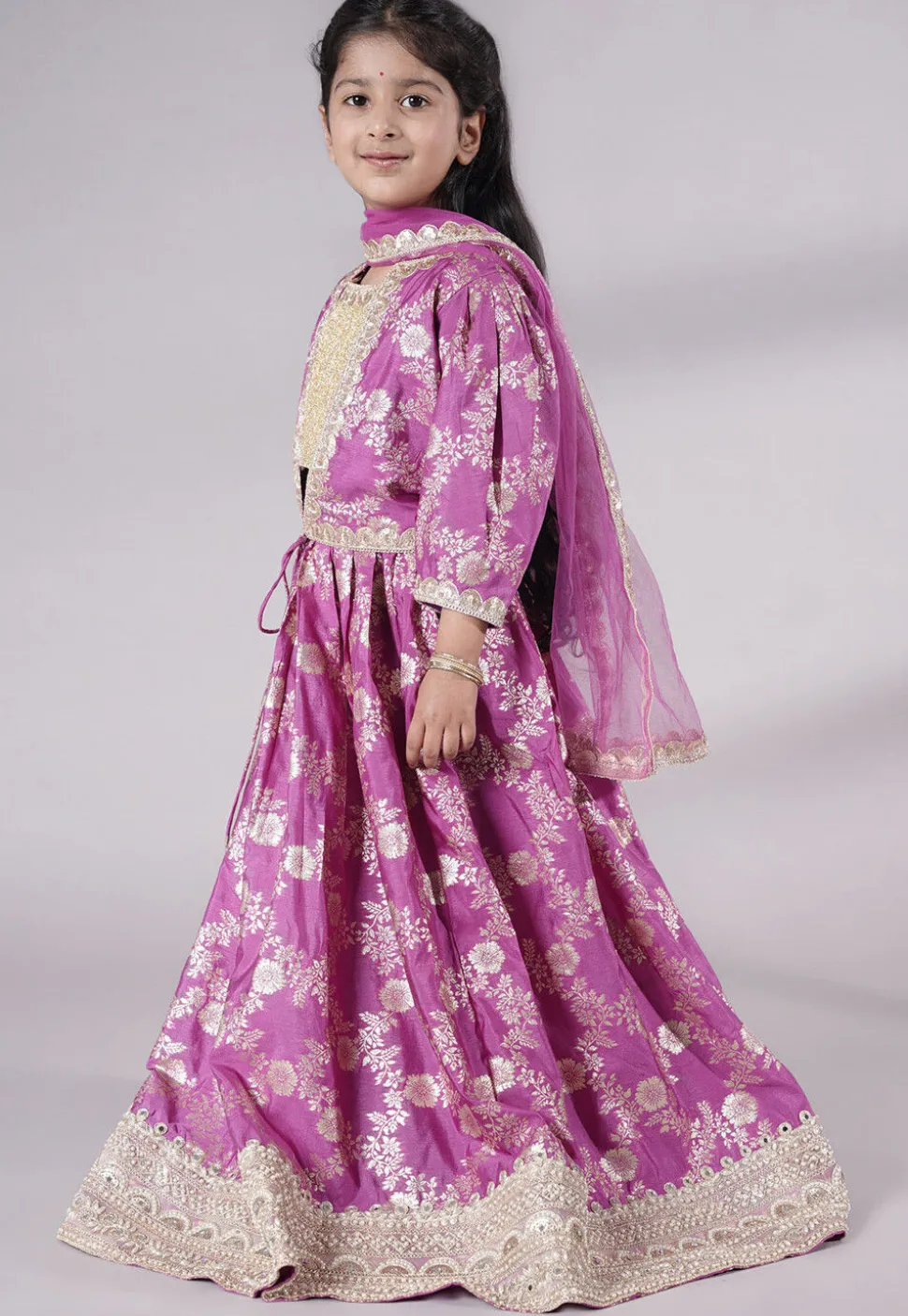 Woven Chanderi Silk Lehenga in Purple