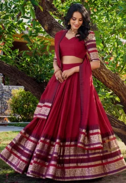 Woven Chanderi Silk Lehenga in Red