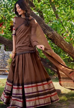 Woven Chanderi Silk Lehenga in Brown