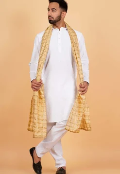 Woven Chanderi Silk Men Dupatta in Beige