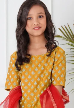 Woven Chanderi Silk Pakistani Suit in Mustard