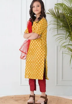 Woven Chanderi Silk Pakistani Suit in Mustard
