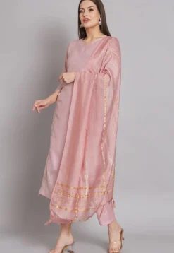 Woven Chanderi Silk Pakistani Suit in Pink