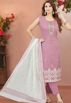 Woven Chanderi Silk Pakistani Suit in Purple