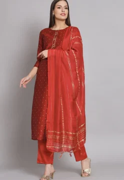 Woven Chanderi Silk Pakistani Suit in Red