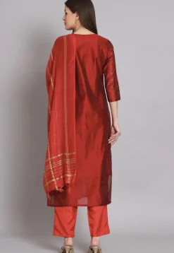Woven Chanderi Silk Pakistani Suit in Red