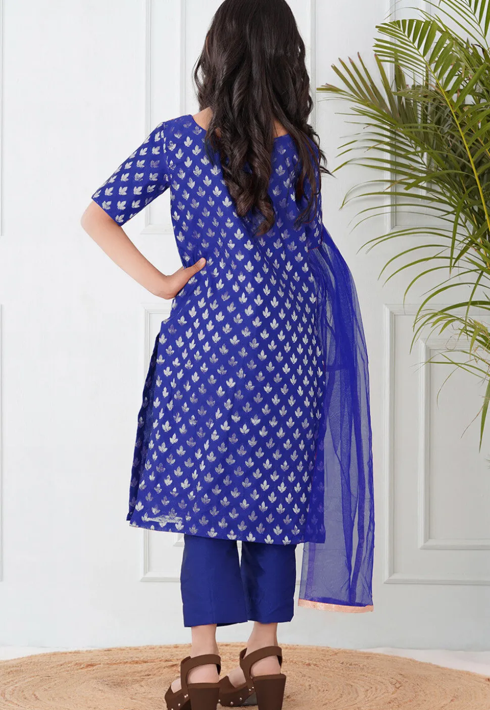 Woven Chanderi Silk Pakistani Suit in Royal Blue