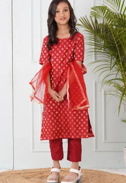 Woven Chanderi Silk Pakistani Suit in Maroon