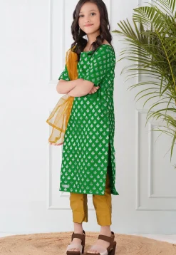 Woven Chanderi Silk Pakistani Suit in Green