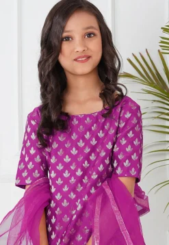 Woven Chanderi Silk Pakistani Suit in Magenta