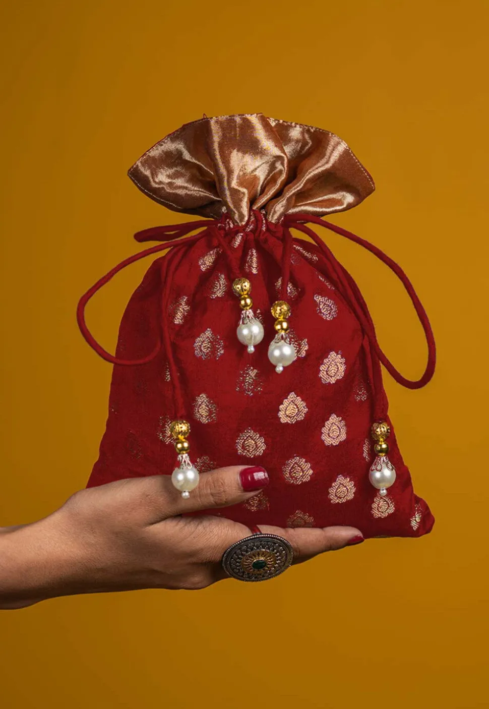 Woven Chanderi Silk Potli Bag in Maroon