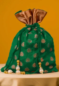 Woven Chanderi Silk Potli Bag in Green
