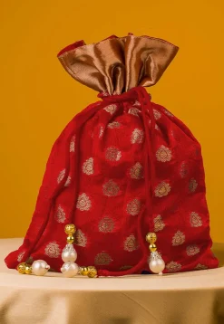 Woven Chanderi Silk Potli Bag in Red