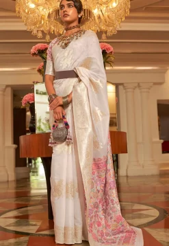 Woven Chanderi Silk Saree in Off White