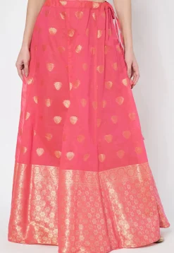 Woven Chanderi Silk Skirt in Pink
