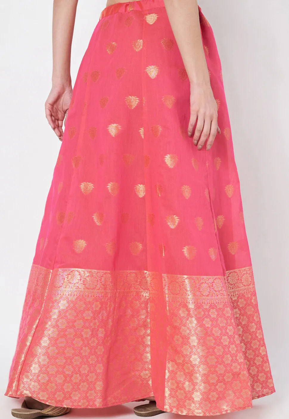 Woven Chanderi Silk Skirt in Pink