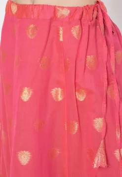 Woven Chanderi Silk Skirt in Pink