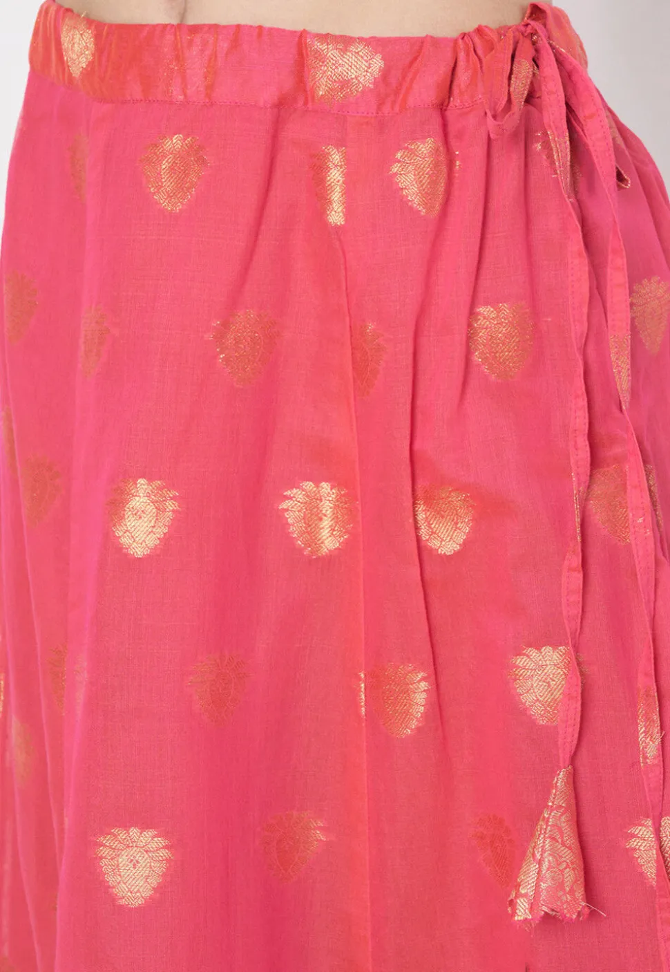 Woven Chanderi Silk Skirt in Pink