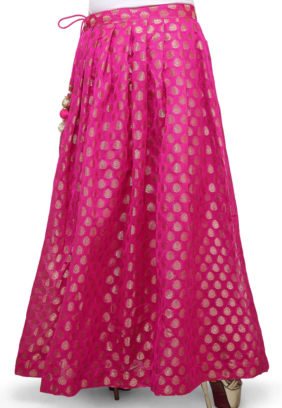Woven Chanderi Silk Skirt in Fuchsia