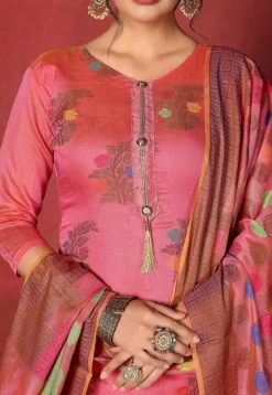 Woven Chanderi Silk  Straight Suit in Coral Pink