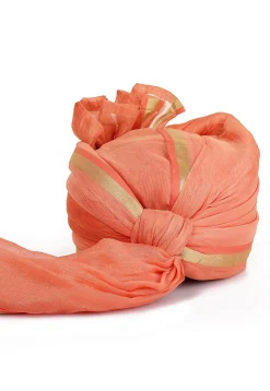 Woven Chanderi Silk Unisex Turban in Peach