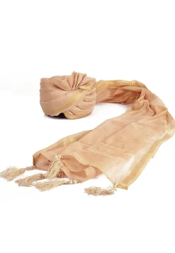 Woven Chanderi Silk Unisex Turban in Light Beige