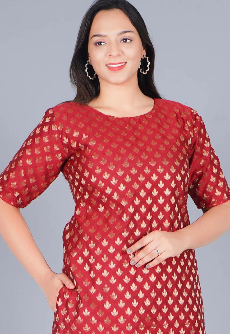 Woven Chanderi Straight Suit in Maroon