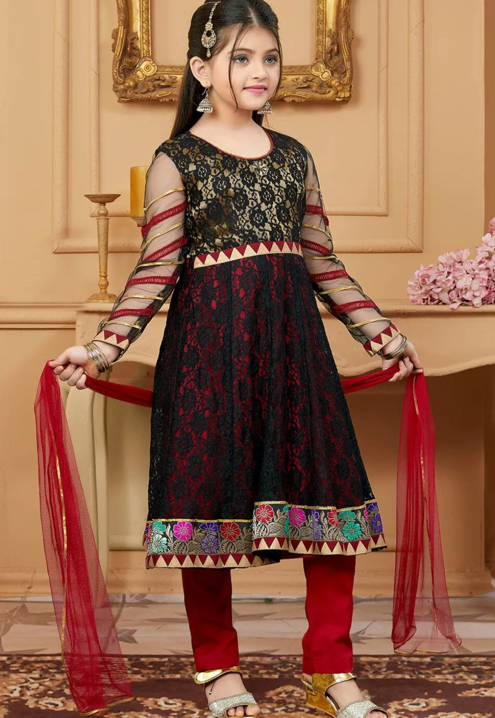 Woven Chantelle Net A Line Suit in Black