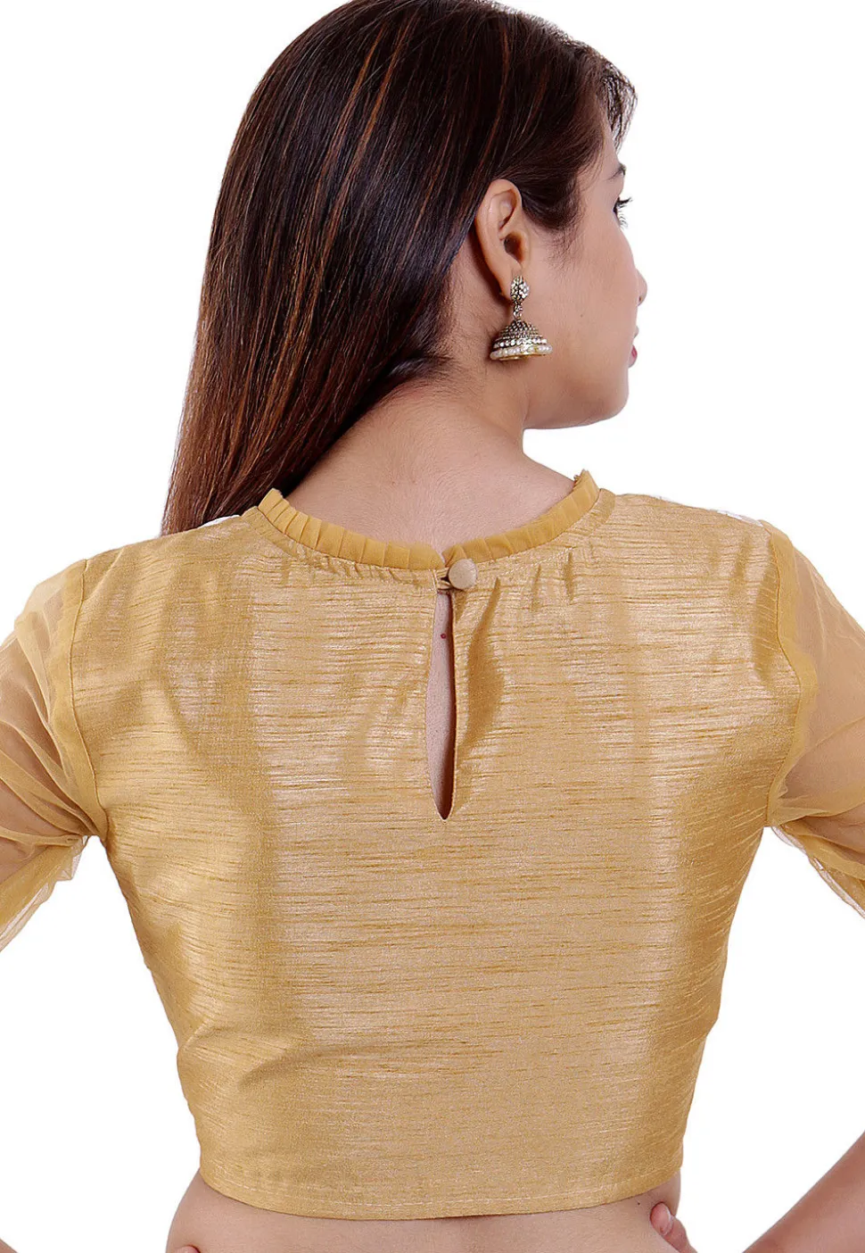 Woven Chantelle Net and Dupion Silk Padded Blouse in Beige