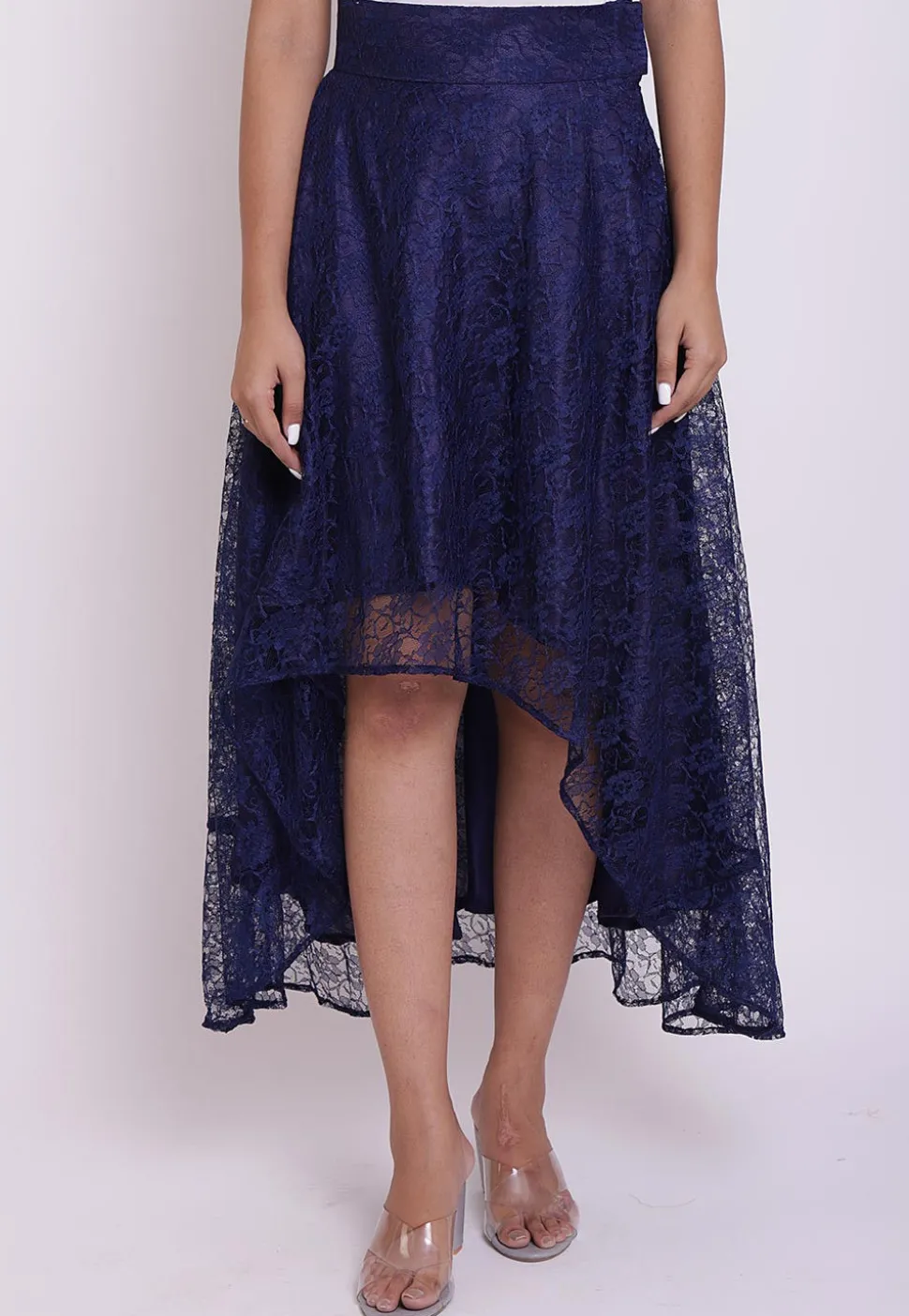 woven Chantelle Net Asymmetric Skirt in Navy Blue