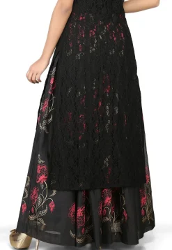Woven Chantelle Net Long Kurta in Black