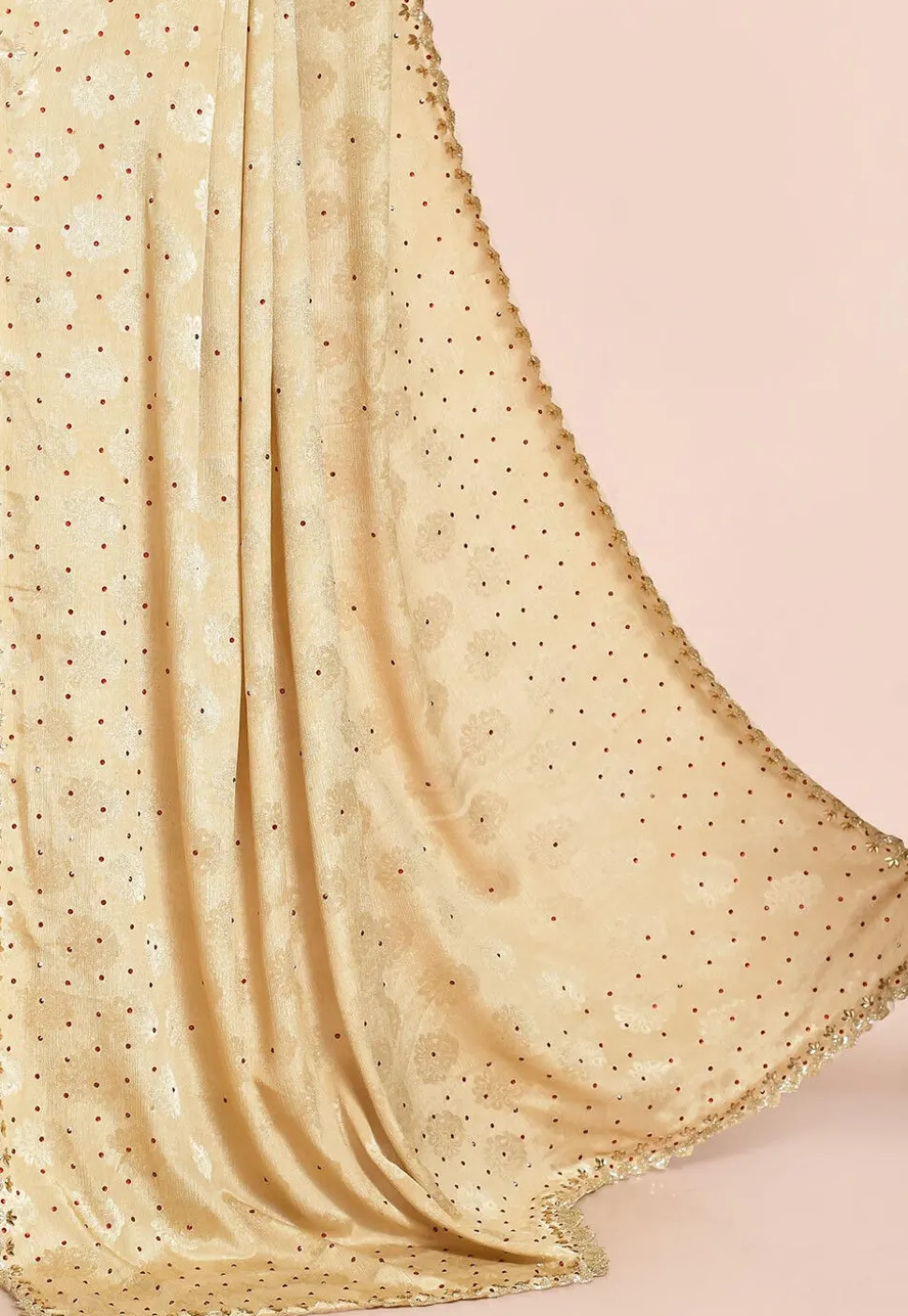Woven Chiffon Saree in Beige