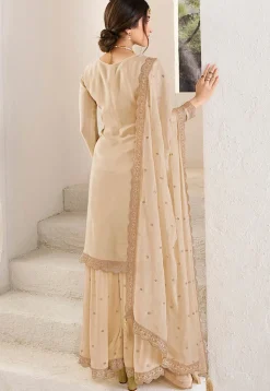 Woven Chinon Chiffon Pakistani Suit in Beige